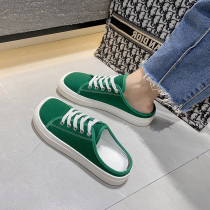 Ugly Meng big head Baotou half slippers women wear 2021 summer new square head BAO WEN maternity canvas white shoes cool drag