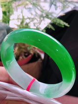 Natural jade bracelet Yana goods ice species floating flower Yang green Myanmar Laokeng jade bracelet wide version jade certificate