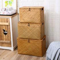 Straw storage basket willow rattan large book toy sundries storage box storage box woven pastoral style