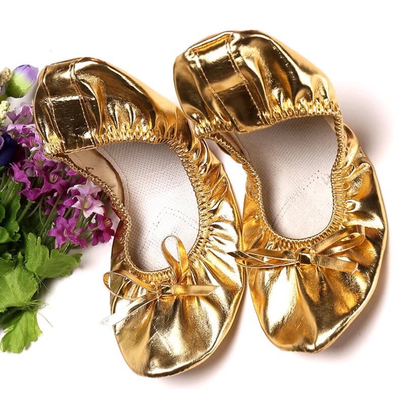 Soft bottom dance shoes adult children pu belly dance Indian dance square dance stage performance shoes flat bottom gold shoes