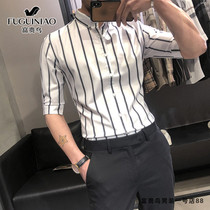 Fugui bird mens thin section free of bronzed short sleeves striped shirt 2021 Summer new Inron Business Leisure Lining Tide