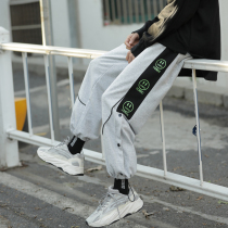 Wei pants mens loose Hong Kong style smiley face print bouquet feet casual pants youth size sports pants Korean trend pants