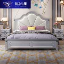American light luxury bed leather bed 1 5 m master bedroom double adult bed high Box storage wedding bed 1 8 m princess bed
