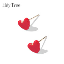 S925 silver red love heart earrings earrings female temperament Korean simple Joker personality tide earrings earrings