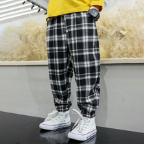 Boy Casual Black And White Plaid Pants Spring Autumn Clothing Summer 2022 New CUHK Childrens Baby Loose Long Pants Tide