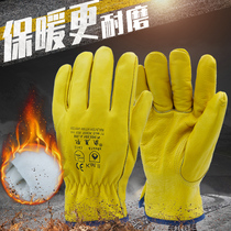 Cotton warm electric welding gloves Short Thickened Plus Suede Welt Bull Leather Mens Anti-Burn Wear Resistant High Temperature Resistant And Winter Proofing Winter