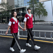 Xia Beatsuit College Wind Summer Student Suit Junior High School Sports School Uniform Big Code Lovers Short Sleeve Fake two