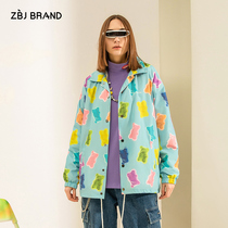 ZBJ gummy print jacket 2019 new autumn national tide jacket men and women loose jacket casual top