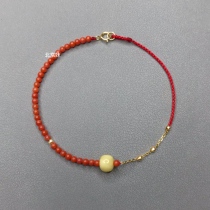Honmei year hand-woven full of meat persimmon red southern red onyx wax 18K golden bean spring buckle super fine bracelet
