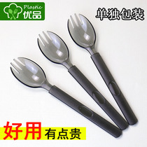 High-grade disposable fork spoon thickened takeaway long fork spoon dual-purpose salad long handle fork spoon fruit fishing dessert fork spoon soup