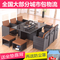 Outdoor table and chair Balcony rattan chair Outdoor terrace waterproof sunscreen backrest chair Garden courtyard imitation rattan creative weaving