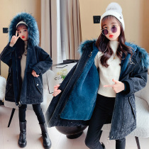 Winter girls Korean version plus suede jacket 2022 new CUHK childrens two-in-one foreign gas denim thickening pie overcomes