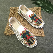  Fashion summer extra large size popular mens casual floral cloth shoes mens trendy embroidery mens and womens handmade shoes through