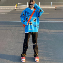 Black pants women tide ins high street 2021 Spring and Autumn New loose straight tube thin splashing ink wash jeans men