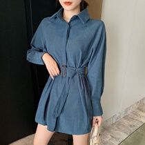 2022 Spring new long sleeves Loose Fashion Comeback Shirt for long casings Waist Lacing Temperament Shirt Women Dress