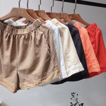 Original Literary Lace Lace Casual Linen Short Pants Summer Dress New Womens Cotton Linen Broadlegged Pants Hot Pants Outside