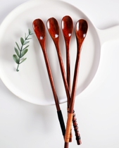 Mixing spoon wooden coffee milk tea mixing spoon long handle spoon extended milk sugar spoon small creative hemp rope wooden spoon