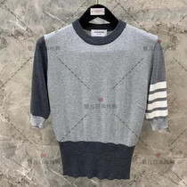 Silver Childrens Day Thom Browne 20 Spring Summer TB thin Collared Round Collar Short Sleeve Four-Pass Bar Knit Cardigan Blouse