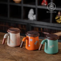 Moshou creative couple ceramic cup office mug Breakfast Milk Cup with lid coffee cup