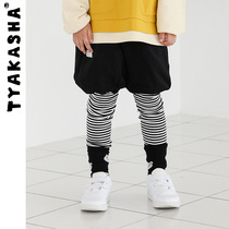 (Black and White Bear Series) TYAKASHAKIDS Takasha Childrens Pants Autumn Wear Fake Two Long Pants Baby