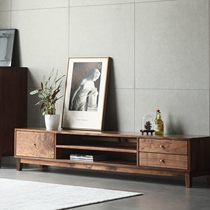  Nordic black walnut solid wood TV cabinet Modern simple log locker small apartment coffee table TV cabinet combination