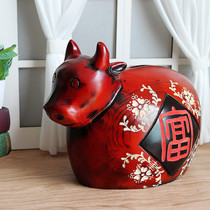 Year of the Ox Home Decoration Ornaments Zodiac Cow Cow Creative Wooden Piggy Bank Birthday Gift