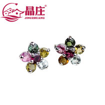 Gift certificate natural tourmaline earrings small plum blos925 silver simple sweet gemstone temperament flower crystal wild