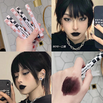 European and American dark matte lip glaze black curry eating earth blue green dark purple Halloween lip mud parity lipstick