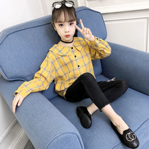 Girls autumn childrens foreign style shirt 2021 new little girl fashionable top middle child cotton long sleeve shirt