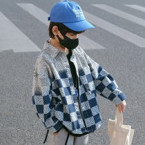 Childrens dress Big boy Grid Denim Shirt Jacket Spring Autumn Dress Cool Handsome Clothes Autumn And Tide Sign Fried Street Boy
