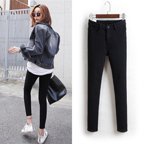 Hong Kong counter 2021 black high-waisted tight stretch plus velvet jeans womens nine-point small pencil pants