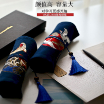 Qilu original Yunzhong Crane embroidery Japanese pen bag men and women ins large capacity pen curtain roll pen bag retro style literary stationery bag to send teacher to give girlfriend creative gift Tanabata gift