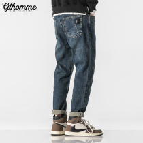 Spring and autumn new jeans Mens loose straight cylinder Han version Trend long pants small footed casual tide card 90% jeans