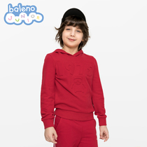 Benni Road childrens clothing Spring and Autumn Winter new middle and big childrens cotton hooded sweater letter long sleeve jacket boy solid color @