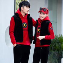 Couple sweater autumn winter 2020 new men plus velvet padded winter hooded leisure sports set for teenagers