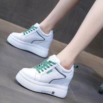 Leather white shoes 2020 Spring New Korean sports leisure dad shoes with Inner height thick sole board shoes X0227