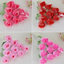 Plastic white gift roses fake simulation bouquet a bunch of single cheap birthday silk red rose