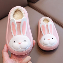 Rabbit baby plush cotton slippers girls autumn and winter indoor waterproof fur shoes girls winter new plush slippers