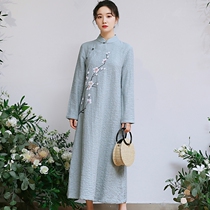 Fall winter 2021 new Chinese style Zen Zen clothing tea clothing tea artist clothing female improved Chinese cheongsam dress