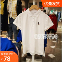 20202020Summer New Little Bear Embroidery T-shirt Women POLO Collar Short Sleeve Student base shirt M TTHW92619A