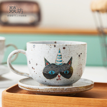 Workshop Coarse Pottery Creative Day Style Hand-painted Ceramic Mark Cup Cartoon Cups Coffee Cup With Dish Milk Cup Meow