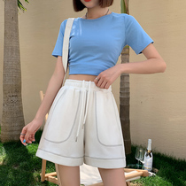 White Sports Shorts Women Summer Thin exterior wearing casual display slim 5 points High waist width Pants Loose 50% pants