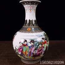 Ceramic pastel vase Chinese living room ornaments twelve gold hairpins beauty picture vase TV cabinet decorations