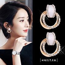 2021 New Tide advanced earrings Korean earrings female temperament goddess fan Sterling Silver anti-allergic earrings