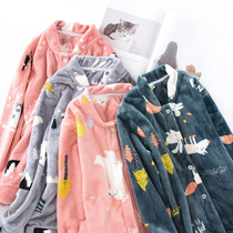 Coral velvet pajamas men and womens winter thick warm long sleeve flannel Spring and Autumn Home clothing single top