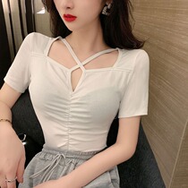 celine pianna short sleeve T-shirt woman 2021 summer new foreign air 100 hitch a slim and sexy skinny blouse