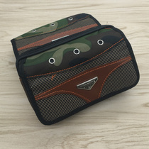 Mens double zipped pocket hung waist mobile phone bag Canvas Mobile Phone Pocket man wearing leather strap big number 