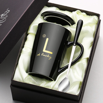 Gift box creative personality Cup ceramic mug with lid spoon trend couple drinking cup household Coffee Cup for men and women