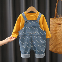 Boy spring clothing suit 1 1 2-3 year old male baby spring clothes boy foreign air denim back with pants baby boy clothing