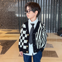 Boys spring and autumn knitwear cardigan coat 2021 new foreign atmosphere childrens casual sweater Korean autumn dress